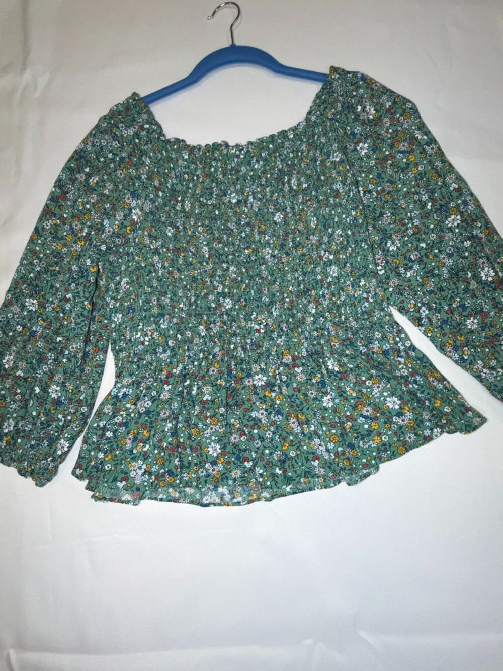 Ann Taylor Green Floral Smocked Peplum Blouse - Size M